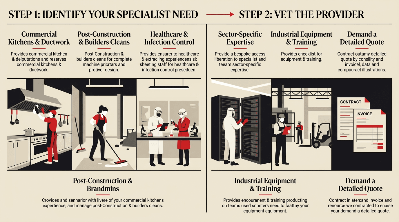 Infographic guide to vetting a specialist cleaning provider, by Taskino