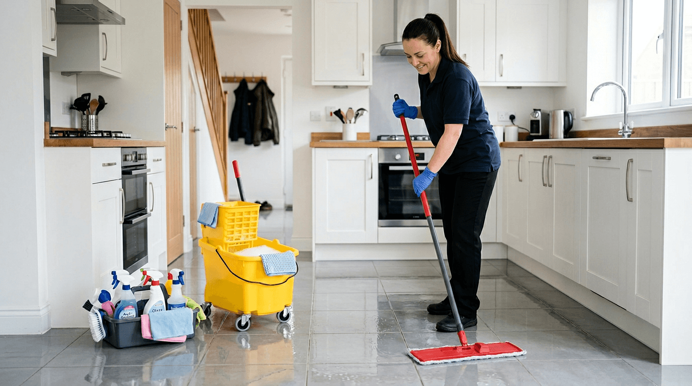 Deep cleaning with mop and bucket