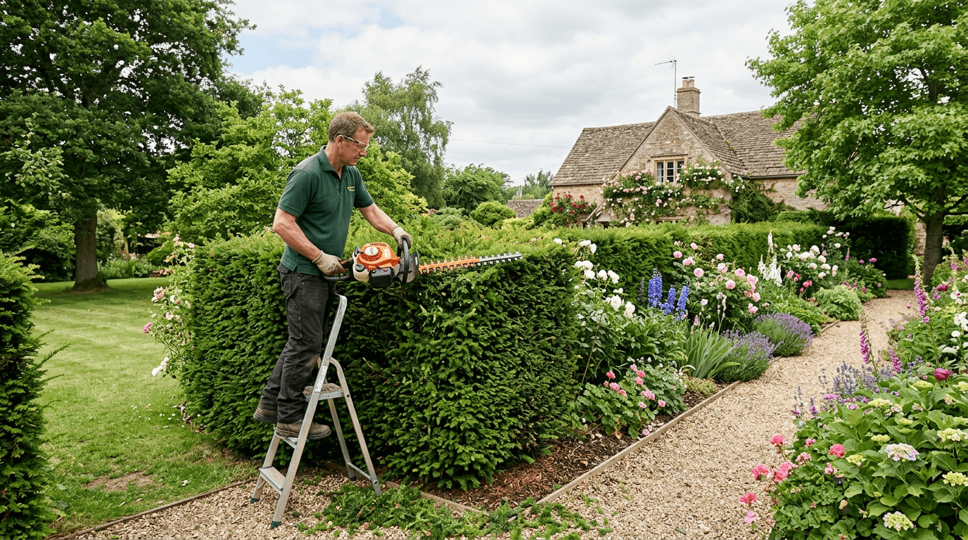 Professional hedge trimming and garden maintenance