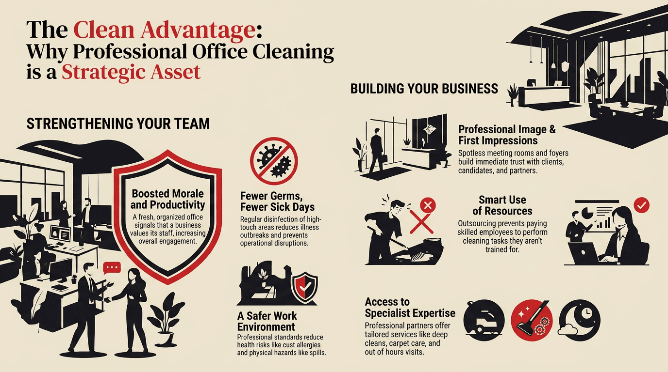 Infographic on Taskino's professional office cleaning services