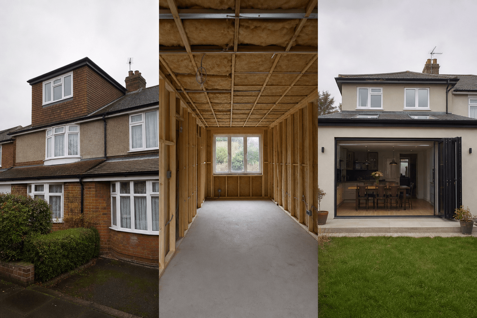 Comparison of dormer loft, garage conversion works and rear extension on a UK semi