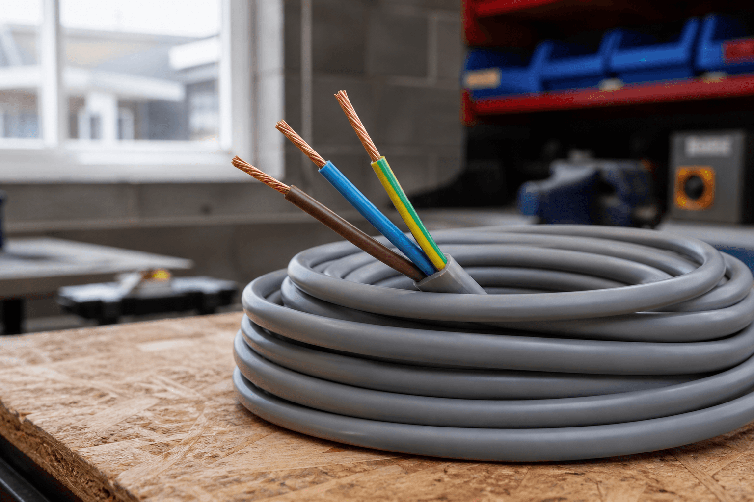 Electrician applying brown sleeving to a wire joint during a UK home rewire