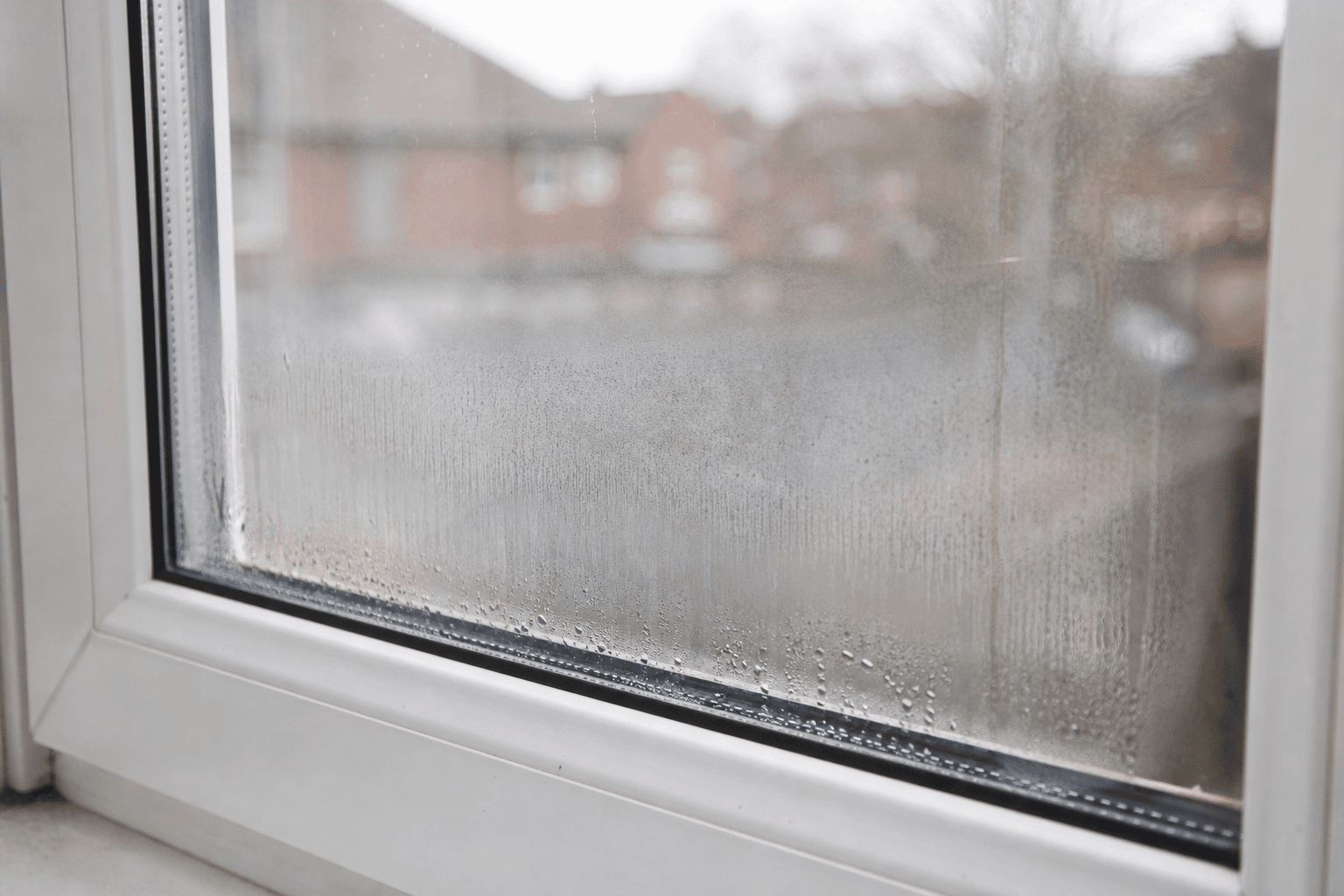 Failed double-glazed unit with moisture trapped between the panes