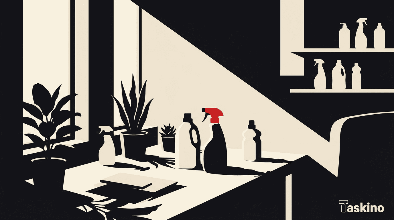 Illustration of eco-friendly office cleaning, by Taskino