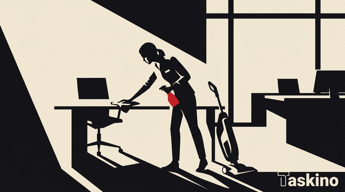 Illustration of what professional office cleaning includes, by Taskino
